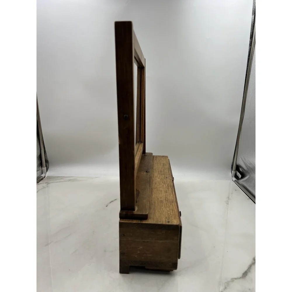 Vintage Wooden Vanity Mirror Box 2 Drawer Dresser Top Swivel Shaving Makeup 18